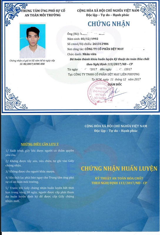 Giấy chứng nhận đủ điều kiện kinh doanh hóa chất