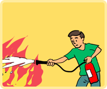 sử dụng phương tiện chữa cháy: xô chậu, chăn chiên, bình chữa cháy…